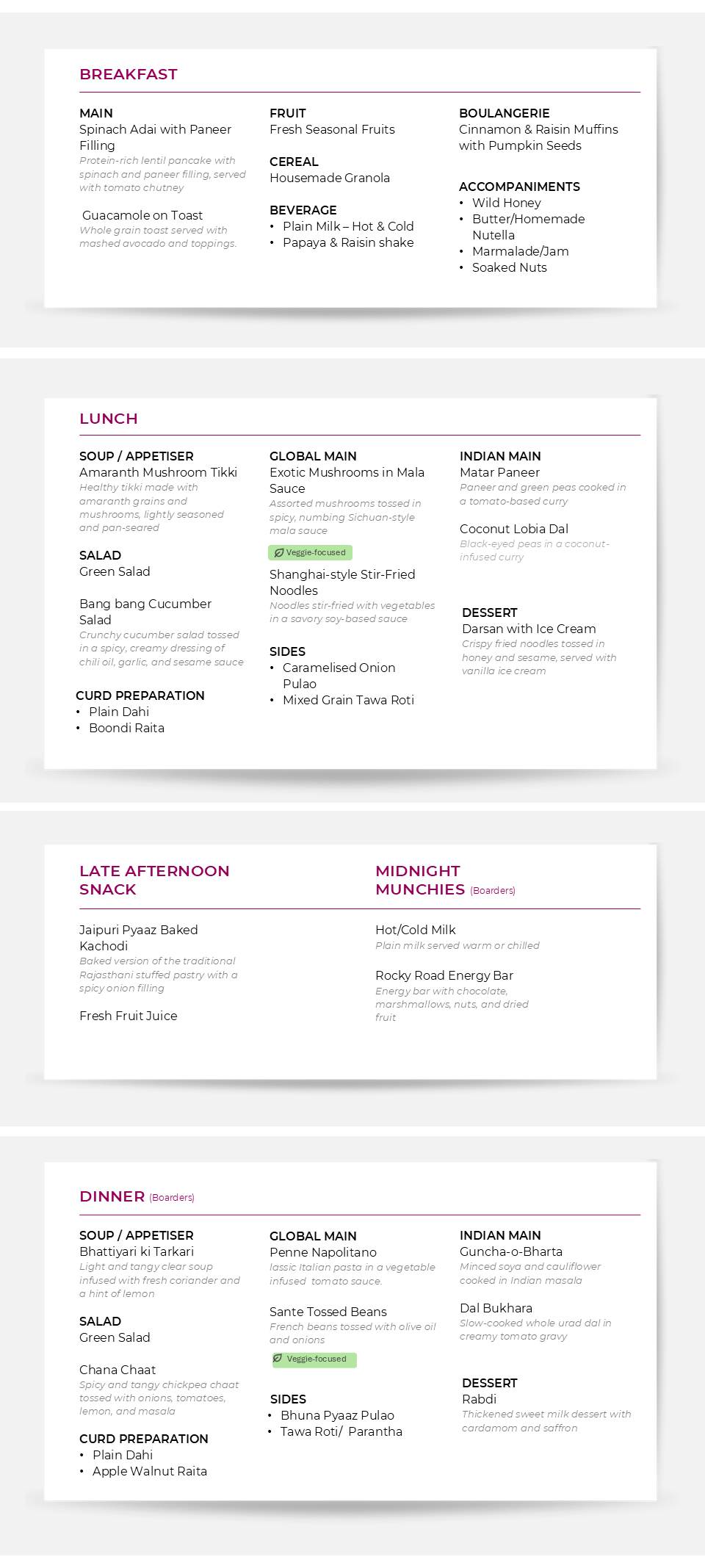 Food Menu - Saturday