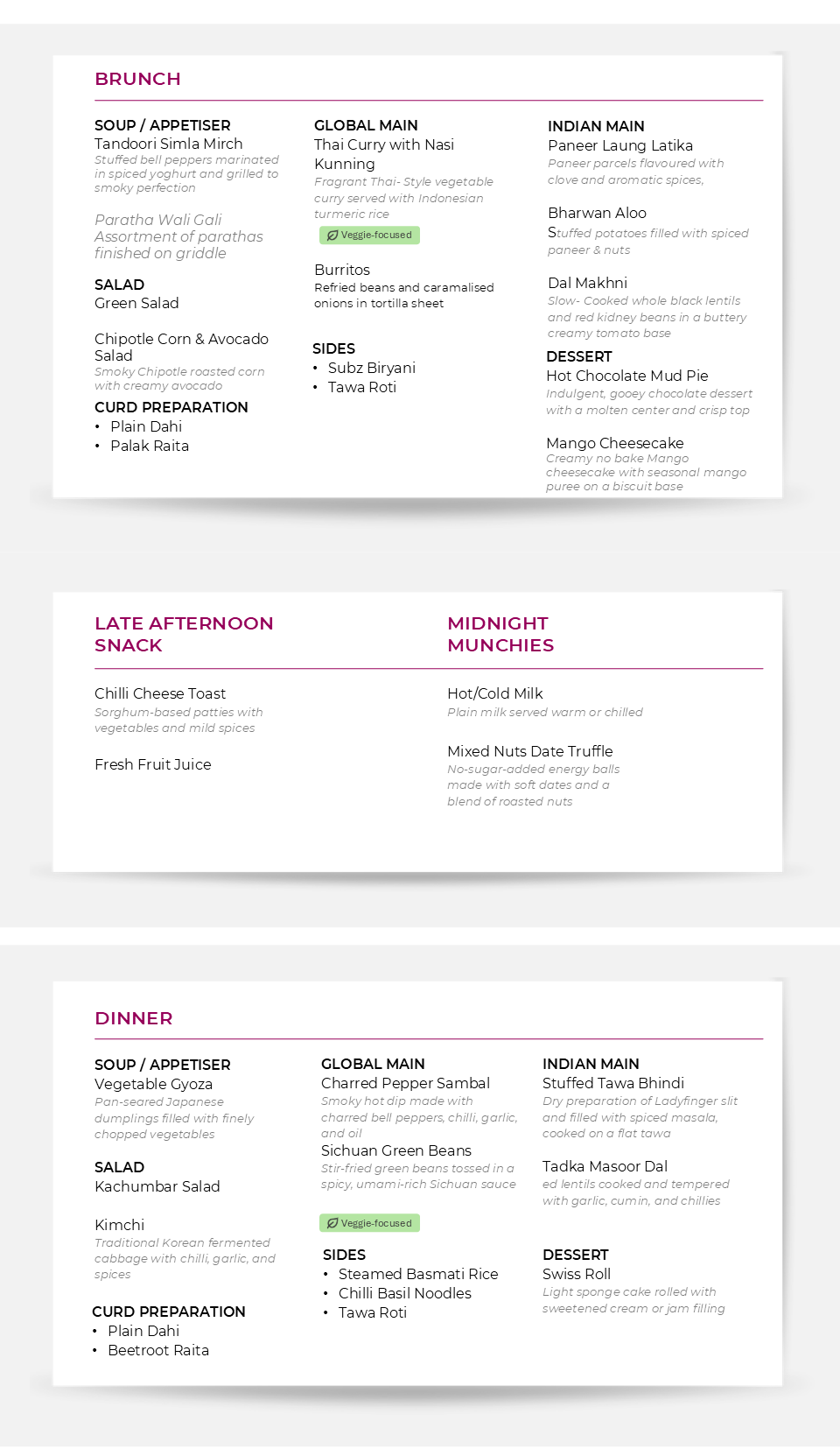Food Menu - Sunday